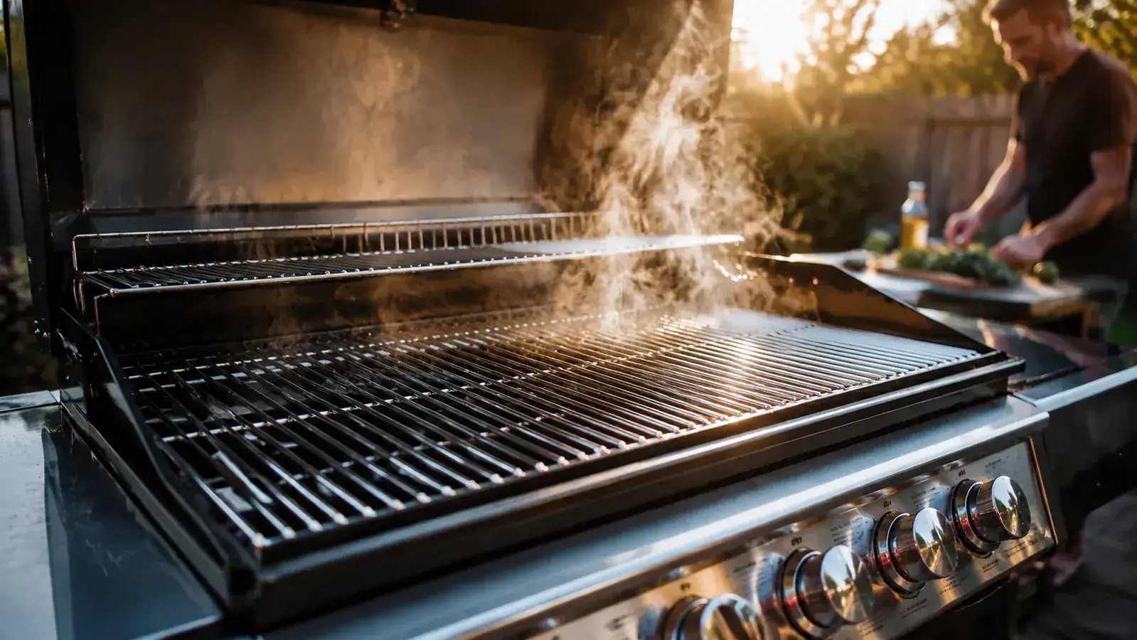Clean cast iron grill grates after using the Kona brush, ready for the next cookout
