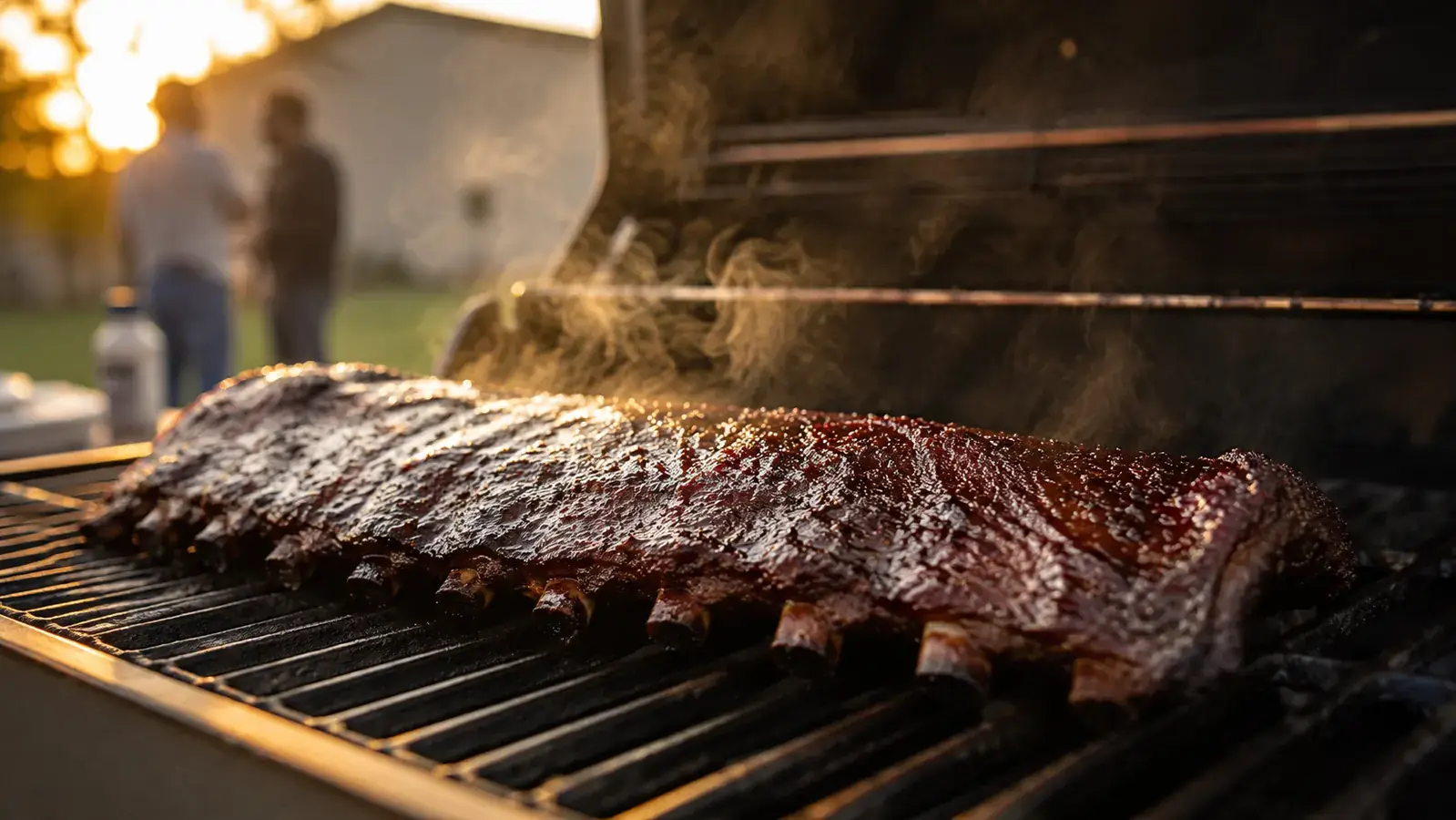 Whole smoked salmon fillet on a grill grate with light golden smoke color from a pellet tube doing cold-smoke style at low temperature